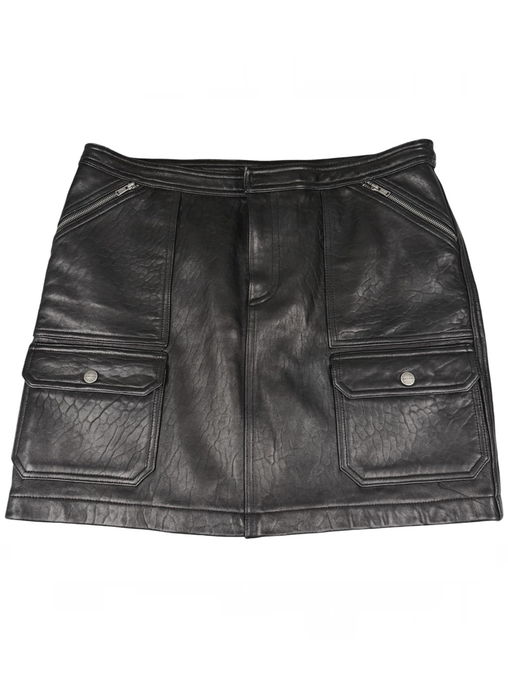 Vintage Ralph Lauren Leather Skirt Womens 10 Black Cargo Mini Y2K